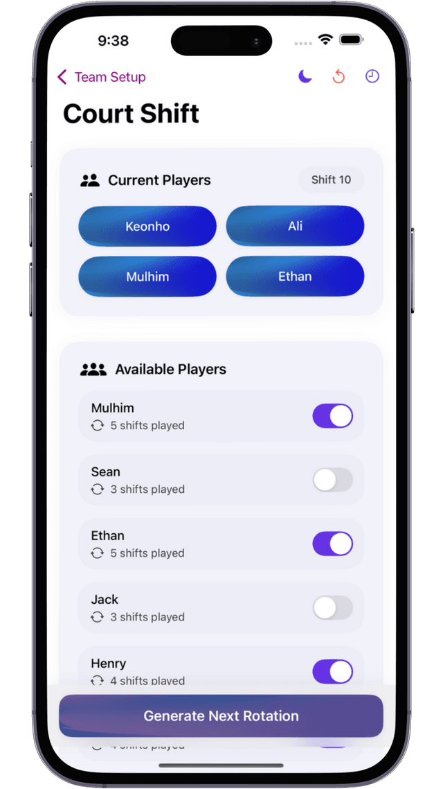 Court Shift iOS App Preview